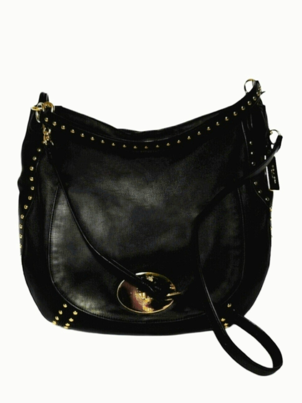 COACH STUDDED LEATHER CIRCLE HOBO BLACK - Picture 5 of 6